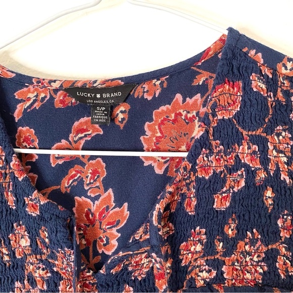 Lucky Brand Womens Bohemian Navy Rose Floral Long Sleeve Blouse Size Small - Picture 5 of 8